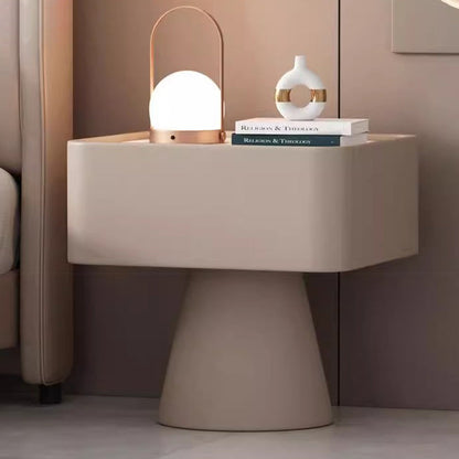 Contemporary Nordic Square Trapezoid Cube Rock Board Pine Synthetic Leather Nightstand 1 - Drawer For Bedroom