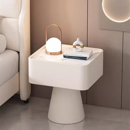 Contemporary Nordic Square Trapezoid Cube Rock Board Pine Synthetic Leather Nightstand 1 - Drawer For Bedroom