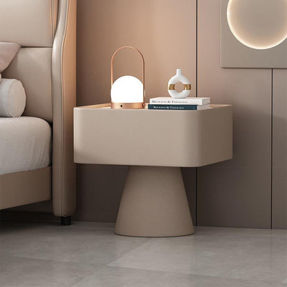 Contemporary Nordic Square Trapezoid Cube Rock Board Pine Synthetic Leather Nightstand 1 - Drawer For Bedroom