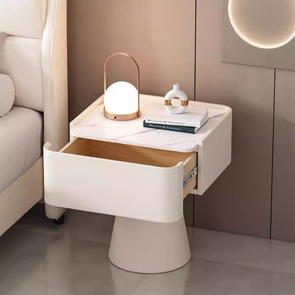 Contemporary Nordic Square Trapezoid Cube Rock Board Pine Synthetic Leather Nightstand 1 - Drawer For Bedroom