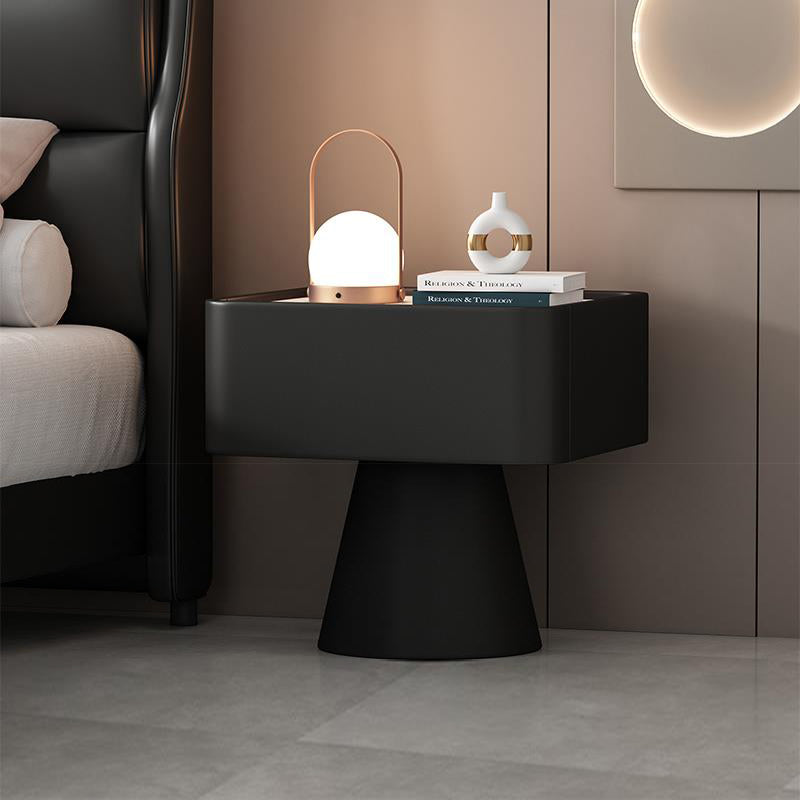 Contemporary Nordic Square Trapezoid Cube Rock Board Pine Synthetic Leather Nightstand 1 - Drawer For Bedroom