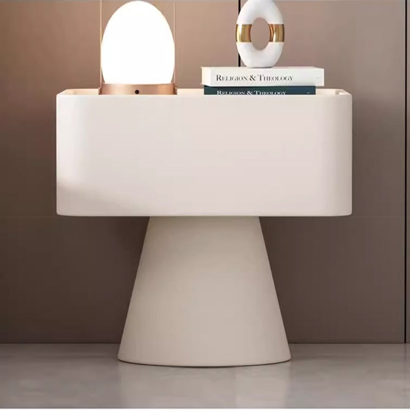 Contemporary Nordic Square Trapezoid Cube Rock Board Pine Synthetic Leather Nightstand 1 - Drawer For Bedroom