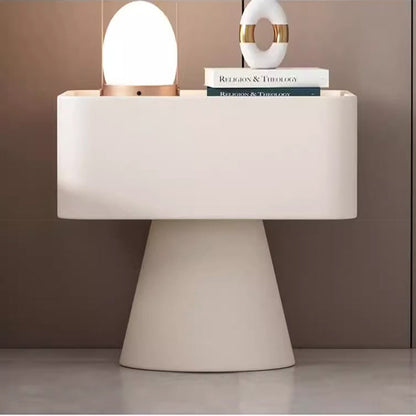 Contemporary Nordic Square Trapezoid Cube Rock Board Pine Synthetic Leather Nightstand 1 - Drawer For Bedroom