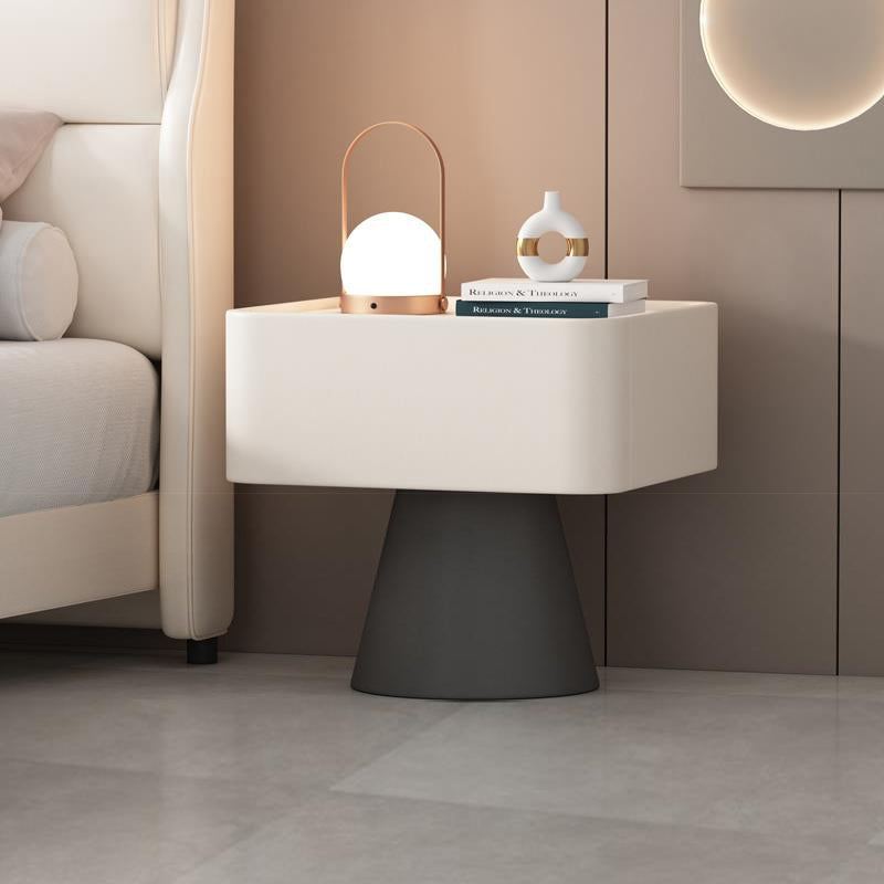 Contemporary Nordic Square Trapezoid Cube Rock Board Pine Synthetic Leather Nightstand 1 - Drawer For Bedroom