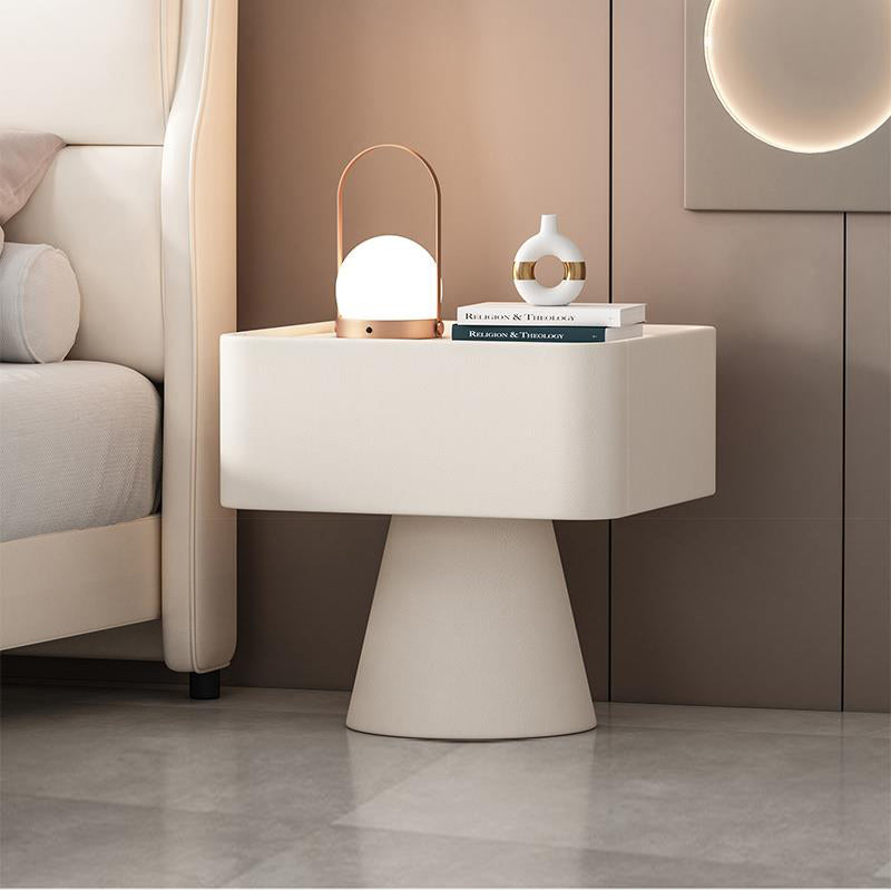 Contemporary Nordic Square Trapezoid Cube Rock Board Pine Synthetic Leather Nightstand 1 - Drawer For Bedroom