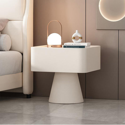 Contemporary Nordic Square Trapezoid Cube Rock Board Pine Synthetic Leather Nightstand 1 - Drawer For Bedroom