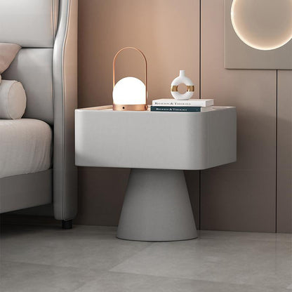 Contemporary Nordic Square Trapezoid Cube Rock Board Pine Synthetic Leather Nightstand 1 - Drawer For Bedroom
