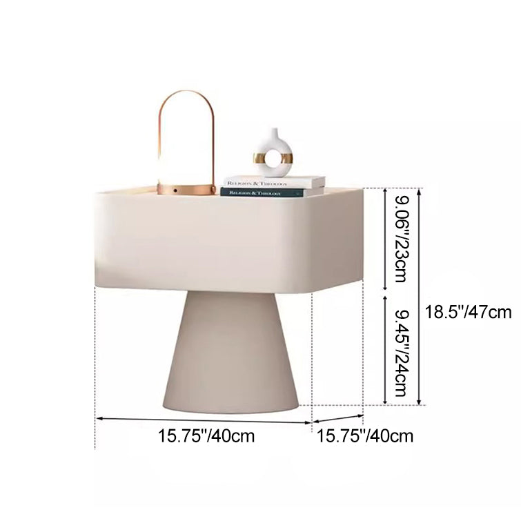 Contemporary Nordic Square Trapezoid Cube Rock Board Pine Synthetic Leather Nightstand 1 - Drawer For Bedroom
