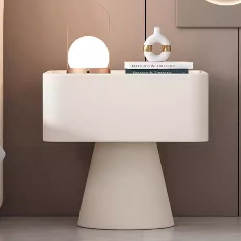 Contemporary Nordic Square Trapezoid Cube Rock Board Pine Synthetic Leather Nightstand 1 - Drawer For Bedroom