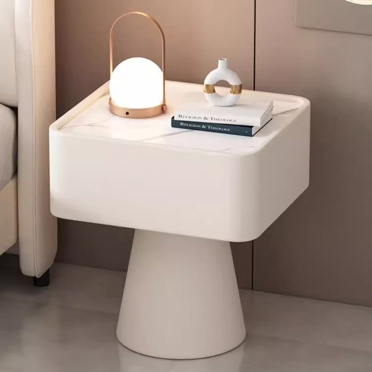 Contemporary Nordic Square Trapezoid Cube Rock Board Pine Synthetic Leather Nightstand 1 - Drawer For Bedroom