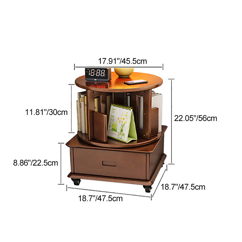 Contemporary Simplicity Round Square Storage Rotatable Bookshelf Solid Wood Hardware Nightstand 1 - Drawer For Bedroom