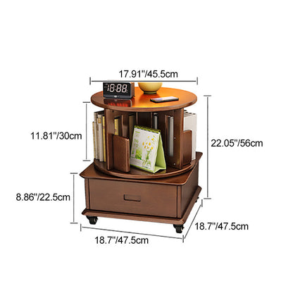 Contemporary Simplicity Round Square Storage Rotatable Bookshelf Solid Wood Hardware Nightstand 1 - Drawer For Bedroom