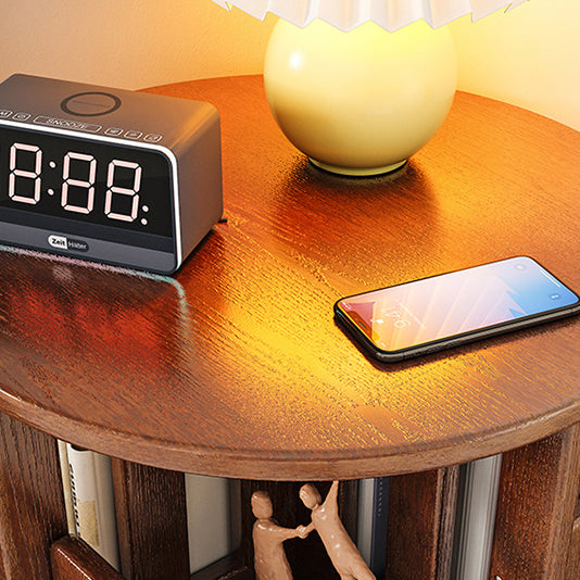 Contemporary Simplicity Round Square Storage Rotatable Bookshelf Solid Wood Hardware Nightstand 1 - Drawer For Bedroom