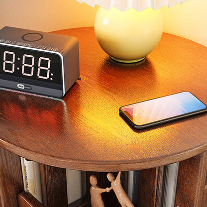 Contemporary Simplicity Round Square Storage Rotatable Bookshelf Solid Wood Hardware Nightstand 1 - Drawer For Bedroom