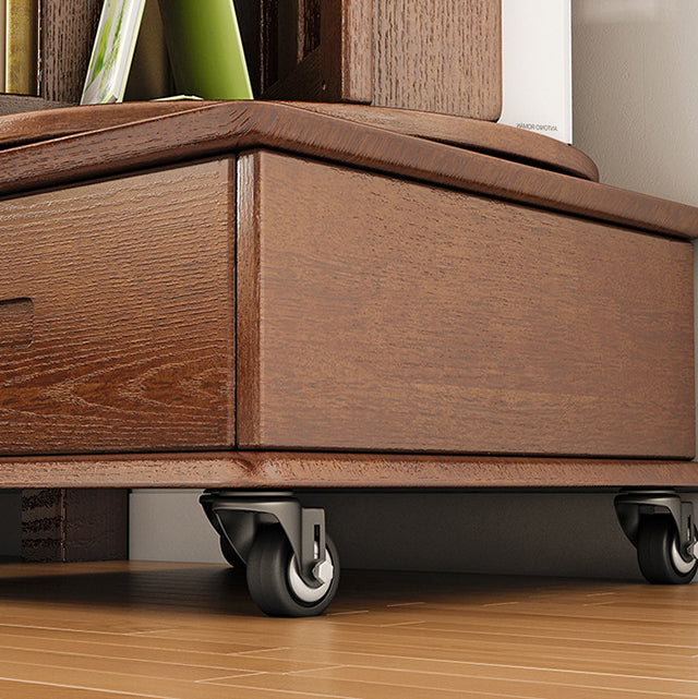 Contemporary Simplicity Round Square Storage Rotatable Bookshelf Solid Wood Hardware Nightstand 1 - Drawer For Bedroom