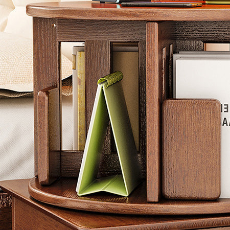 Contemporary Simplicity Round Square Storage Rotatable Bookshelf Solid Wood Hardware Nightstand 1 - Drawer For Bedroom