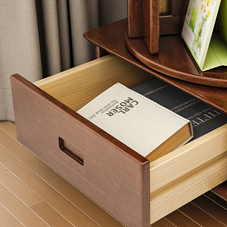 Contemporary Simplicity Round Square Storage Rotatable Bookshelf Solid Wood Hardware Nightstand 1 - Drawer For Bedroom