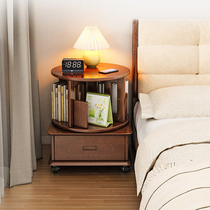 Contemporary Simplicity Round Square Storage Rotatable Bookshelf Solid Wood Hardware Nightstand 1 - Drawer For Bedroom