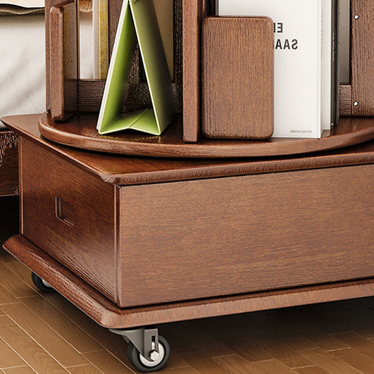 Contemporary Simplicity Round Square Storage Rotatable Bookshelf Solid Wood Hardware Nightstand 1 - Drawer For Bedroom