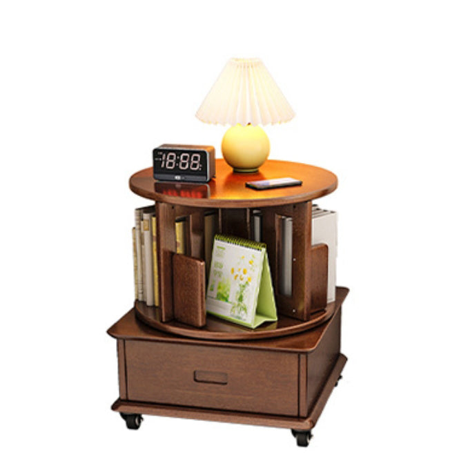 Contemporary Simplicity Round Square Storage Rotatable Bookshelf Solid Wood Hardware Nightstand 1 - Drawer For Bedroom