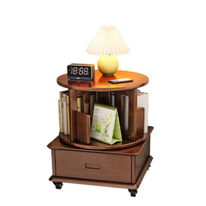 Contemporary Simplicity Round Square Storage Rotatable Bookshelf Solid Wood Hardware Nightstand 1 - Drawer For Bedroom
