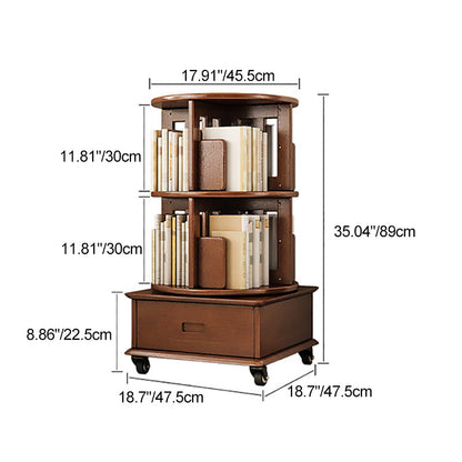 Contemporary Simplicity Round Square Storage Rotatable Bookshelf Solid Wood Hardware Nightstand 1 - Drawer For Bedroom