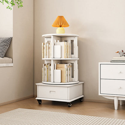 Contemporary Simplicity Round Square Storage Rotatable Bookshelf Solid Wood Hardware Nightstand 1 - Drawer For Bedroom