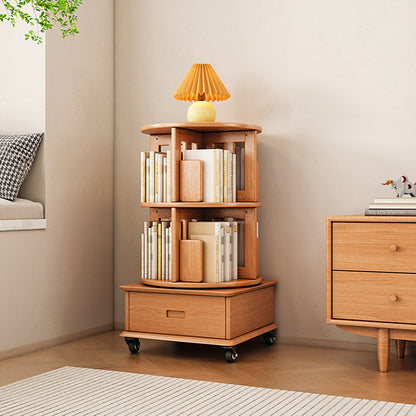 Contemporary Simplicity Round Square Storage Rotatable Bookshelf Solid Wood Hardware Nightstand 1 - Drawer For Bedroom