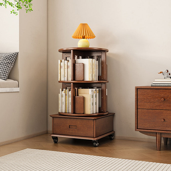 Contemporary Simplicity Round Square Storage Rotatable Bookshelf Solid Wood Hardware Nightstand 1 - Drawer For Bedroom