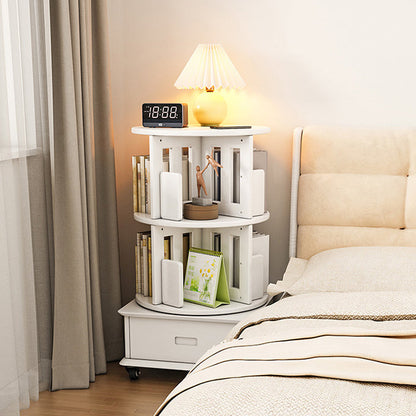 Contemporary Simplicity Round Square Storage Rotatable Bookshelf Solid Wood Hardware Nightstand 1 - Drawer For Bedroom