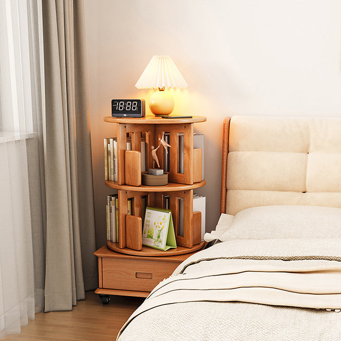 Contemporary Simplicity Round Square Storage Rotatable Bookshelf Solid Wood Hardware Nightstand 1 - Drawer For Bedroom