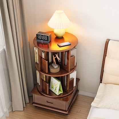 Contemporary Simplicity Round Square Storage Rotatable Bookshelf Solid Wood Hardware Nightstand 1 - Drawer For Bedroom