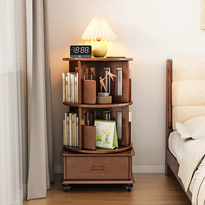 Contemporary Simplicity Round Square Storage Rotatable Bookshelf Solid Wood Hardware Nightstand 1 - Drawer For Bedroom
