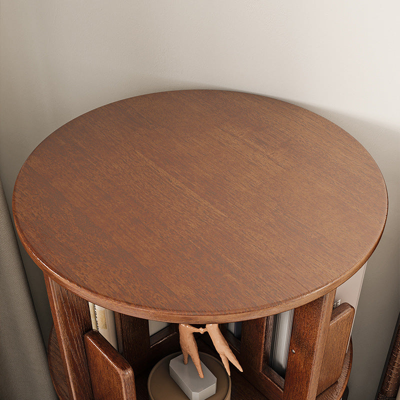 Contemporary Simplicity Round Square Storage Rotatable Bookshelf Solid Wood Hardware Nightstand 1 - Drawer For Bedroom