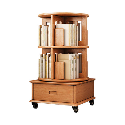 Contemporary Simplicity Round Square Storage Rotatable Bookshelf Solid Wood Hardware Nightstand 1 - Drawer For Bedroom