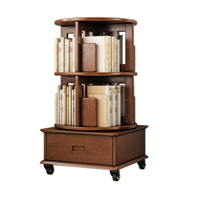 Contemporary Simplicity Round Square Storage Rotatable Bookshelf Solid Wood Hardware Nightstand 1 - Drawer For Bedroom