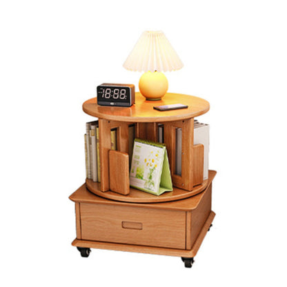 Contemporary Simplicity Round Square Storage Rotatable Bookshelf Solid Wood Hardware Nightstand 1 - Drawer For Bedroom