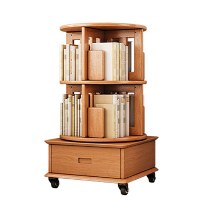 Contemporary Simplicity Round Square Storage Rotatable Bookshelf Solid Wood Hardware Nightstand 1 - Drawer For Bedroom