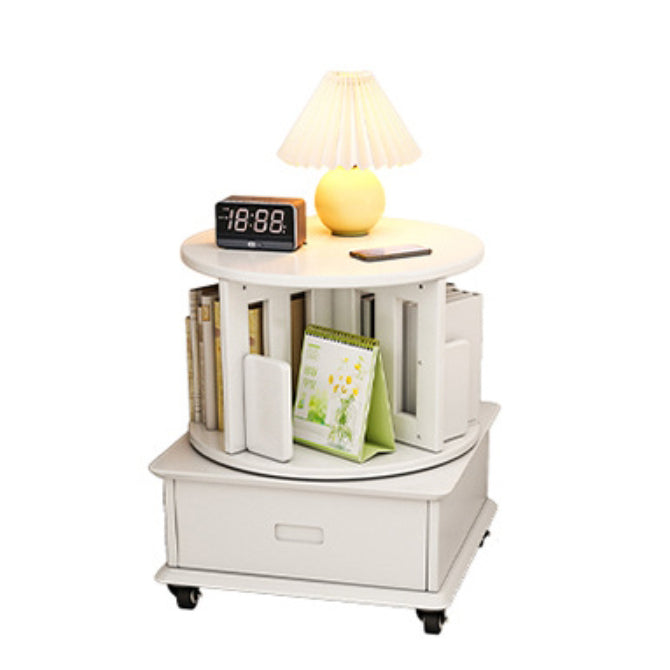 Contemporary Simplicity Round Square Storage Rotatable Bookshelf Solid Wood Hardware Nightstand 1 - Drawer For Bedroom