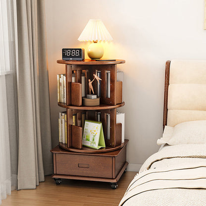 Contemporary Simplicity Round Square Storage Rotatable Bookshelf Solid Wood Hardware Nightstand 1 - Drawer For Bedroom