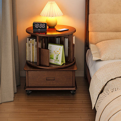 Contemporary Simplicity Round Square Storage Rotatable Bookshelf Solid Wood Hardware Nightstand 1 - Drawer For Bedroom