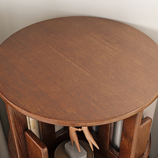 Contemporary Simplicity Round Square Storage Rotatable Bookshelf Solid Wood Hardware Nightstand 1 - Drawer For Bedroom