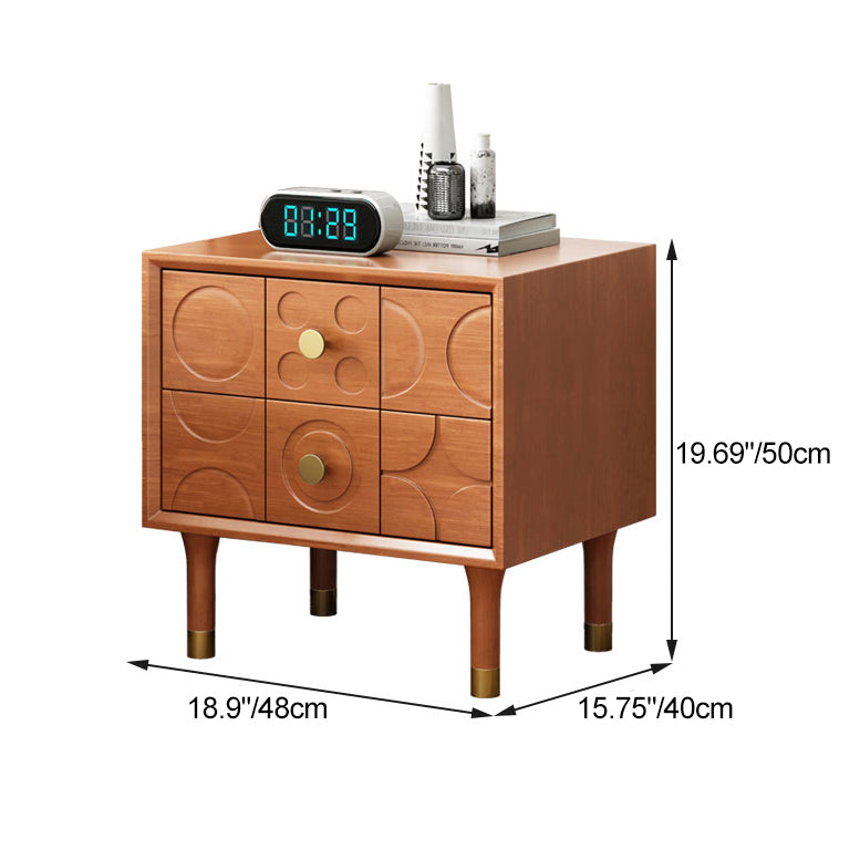 Contemporary Retro Square Cube Solid Wood Rubber Wood Hardware Nightstand 2 - Drawer For Bedroom