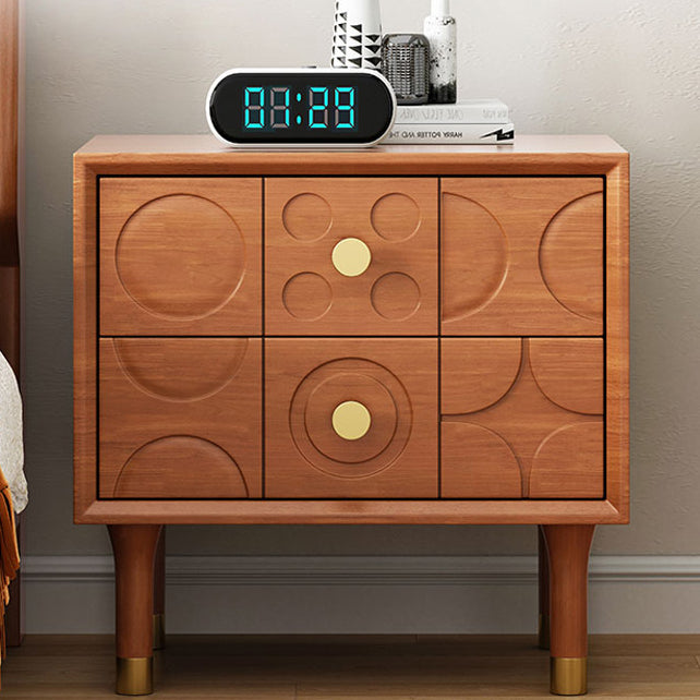 Contemporary Retro Square Cube Solid Wood Rubber Wood Hardware Nightstand 2 - Drawer For Bedroom