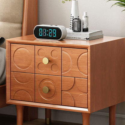 Contemporary Retro Square Cube Solid Wood Rubber Wood Hardware Nightstand 2 - Drawer For Bedroom