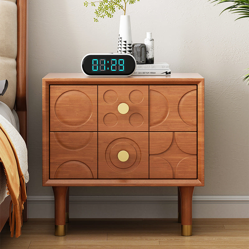 Contemporary Retro Square Cube Solid Wood Rubber Wood Hardware Nightstand 2 - Drawer For Bedroom