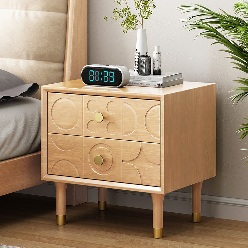 Contemporary Retro Square Cube Solid Wood Rubber Wood Hardware Nightstand 2 - Drawer For Bedroom