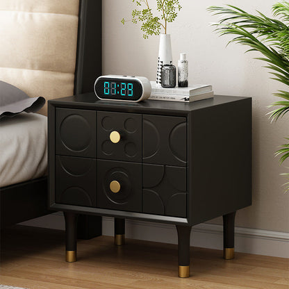 Contemporary Retro Square Cube Solid Wood Rubber Wood Hardware Nightstand 2 - Drawer For Bedroom