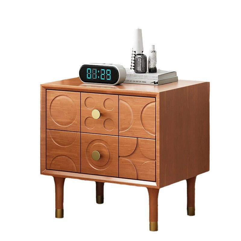 Contemporary Retro Square Cube Solid Wood Rubber Wood Hardware Nightstand 2 - Drawer For Bedroom