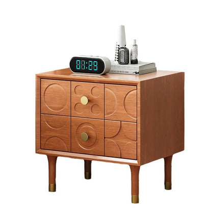 Contemporary Retro Square Cube Solid Wood Rubber Wood Hardware Nightstand 2 - Drawer For Bedroom